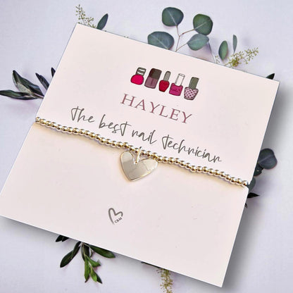 Best Nail Technician- Silver plated charm bracelet & heart charm - Gift - Bracelet - Nails - Beauty - Personalised - Thank you - Birthday