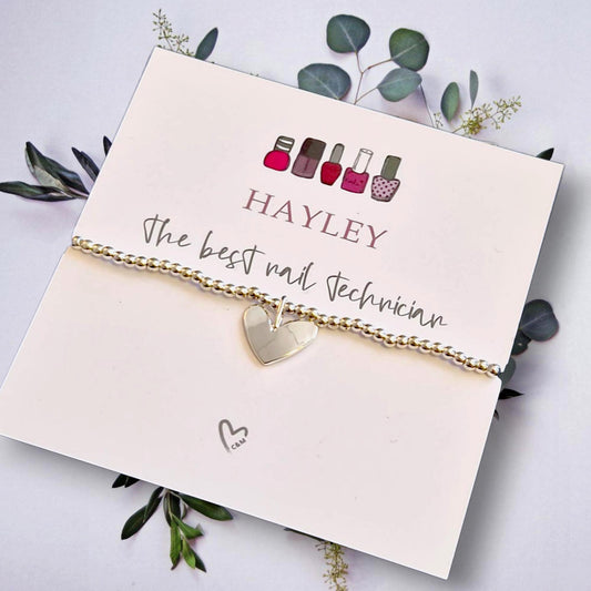 Best Nail Technician- Silver plated charm bracelet & heart charm - Gift - Bracelet - Nails - Beauty - Personalised - Thank you - Birthday