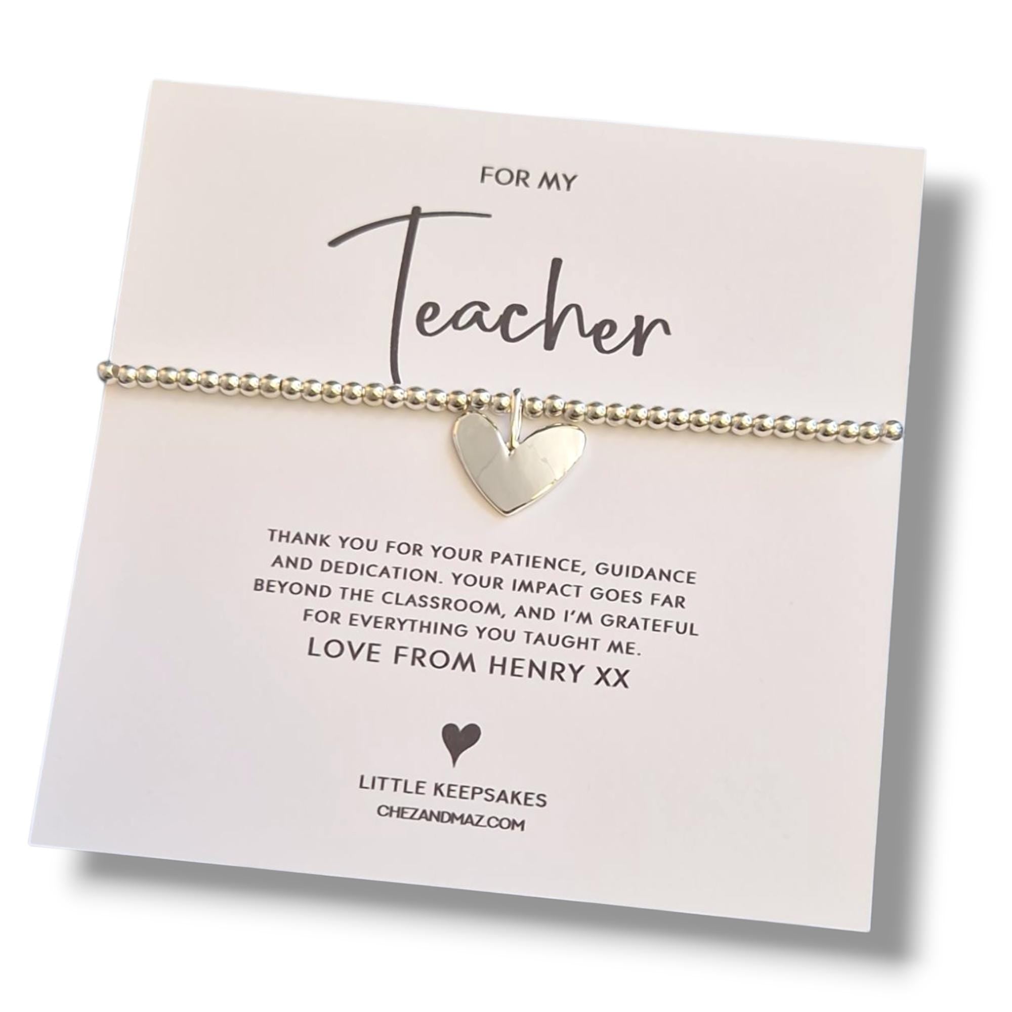 Thank You Gift Teacher Personalised I Nursery | TA | Childminder | Silver Beaded Charm Bracelet | Gifts For Teachers | Giving me your Time