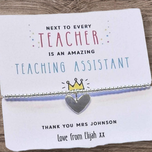 Personalised Classroom Assistant, Thank You Card & Bracelet, LSA, Teaching Assistant, TA, Silver Bracelet, TA Appreciation-End of Year Gift