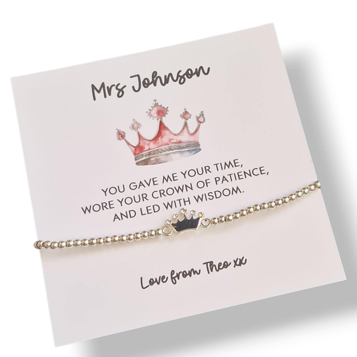 Thank You Gift Teacher Personalised I You gave me your time, Wore your crown of patience, led with wisdom | Silver Charm Bracelet