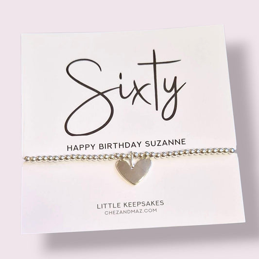 Personalised 60th Birthday Bracelet | 60th Birthday Gift for Her – Silver Plated Charm Bracelet, Milestone Birthday Jewellery for Women re5