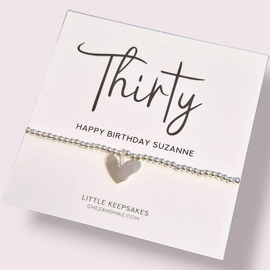 Personalised 30th Birthday Bracelet  | Happy Birthday 30 |  Gift for Her – Silver Plated Bracelet with Charm, Elegant Milestone Jewellery