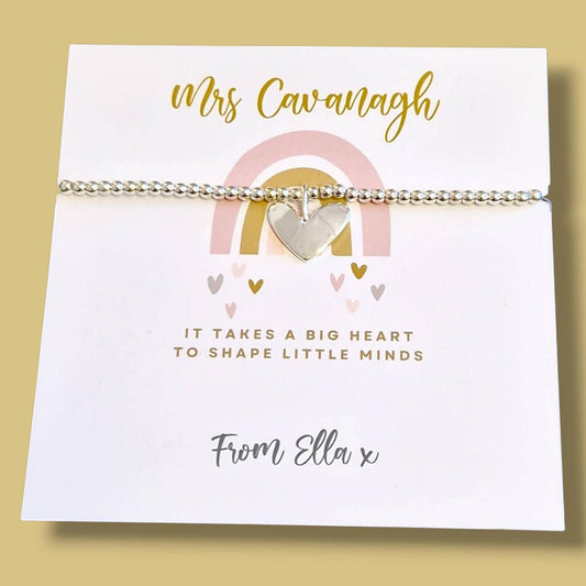 Thank You Gift Teacher Personalised I It takes a big heart to shape little minds | Silver Beaded Charm Bracelet | Gifts For Teachers |