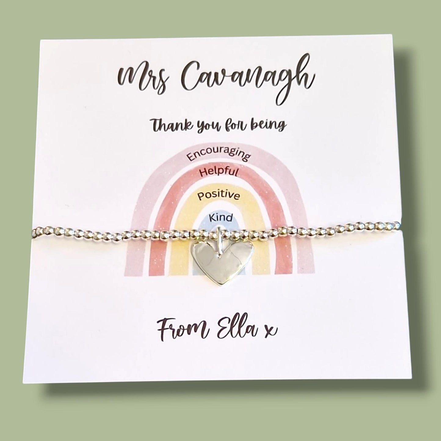 Thank You Gift Teacher Personalised I Encourgaing, Kind, Positive helpful | Silver Beaded Charm Bracelet | Gifts For Teachers | from student