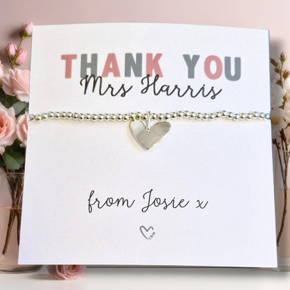 Thank You Gift Teacher Personalised I Nursery | TA | Childminder | Silver Beaded Charm Bracelet | Gifts For Teachers | Educator I Lecturer