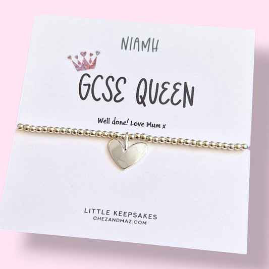 GCSE Queen Silver-Plated Bracelet | Exam Results Gift for Her | Personaliszed Graduation Jewellery | Student Success Keepsake