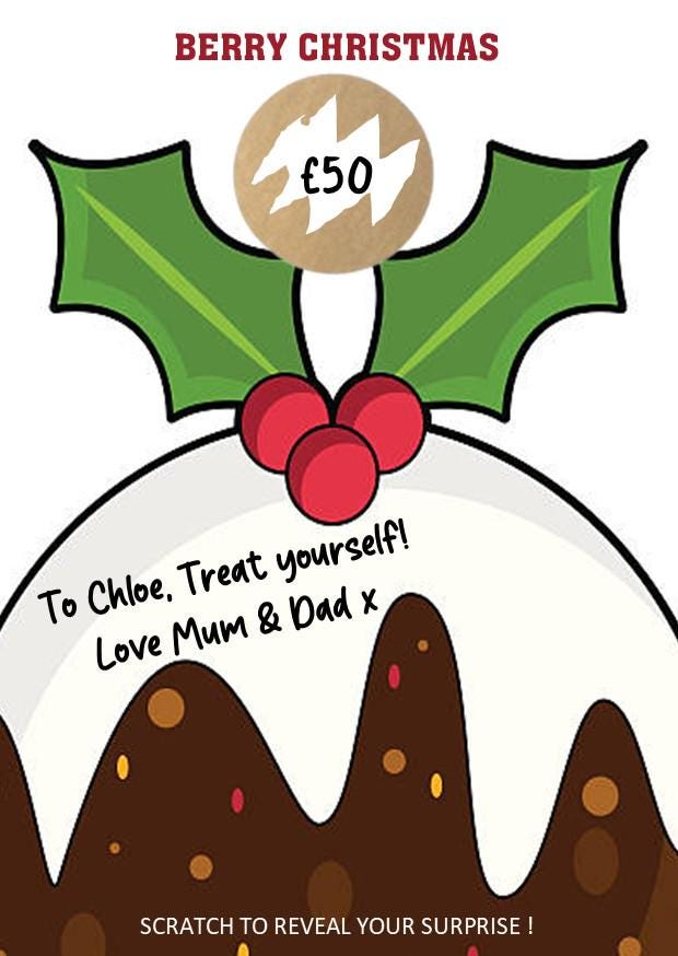 Surprise Reveal Card, Berry Christmas , Scratch off Gift, Scratch Card, Personalised, Xmas Present, Pudding