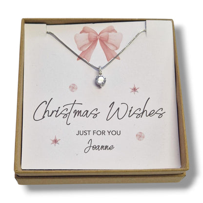 Personalised Silver 925 Zircon Christmas Wishes Necklace – Gift Boxed 18" – Custom Holiday Jewellery for Her – Xmas Gift for her