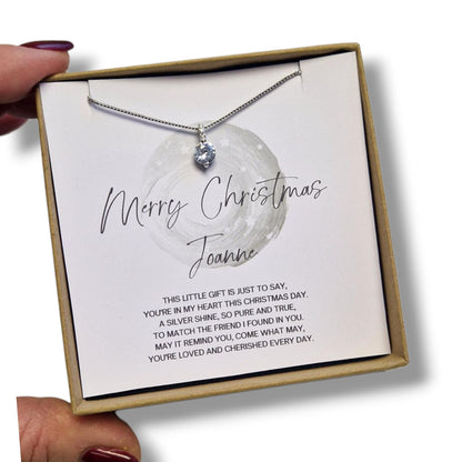 Christmas Gift for Friend Personalised Silver 925 Zircon Christmas Wishes Necklace – Gift Boxed 18" – Custom Holiday Jewellery for Her