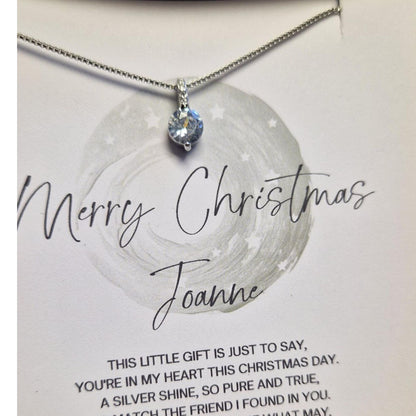 Christmas Gift for Friend Personalised Silver 925 Zircon Christmas Wishes Necklace – Gift Boxed 18" – Custom Holiday Jewellery for Her