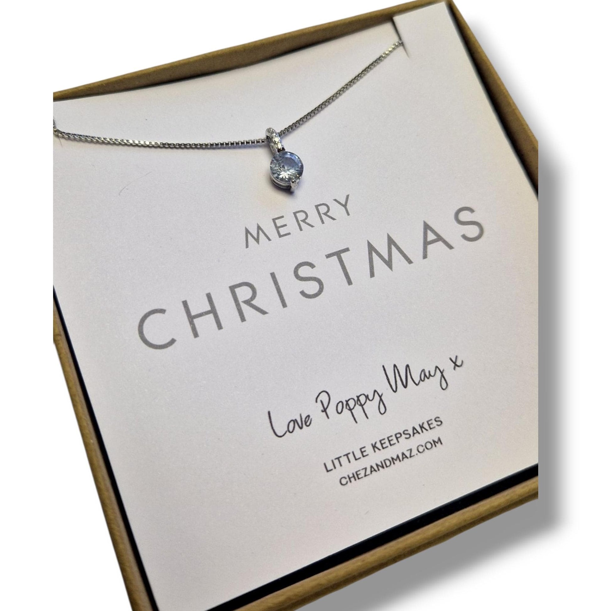 Merry Christmas Silver 925 Cubic Zircon Necklace – Gift Boxed with Personalised Card – Holiday Jewelry Gift for Her - 18" Chain