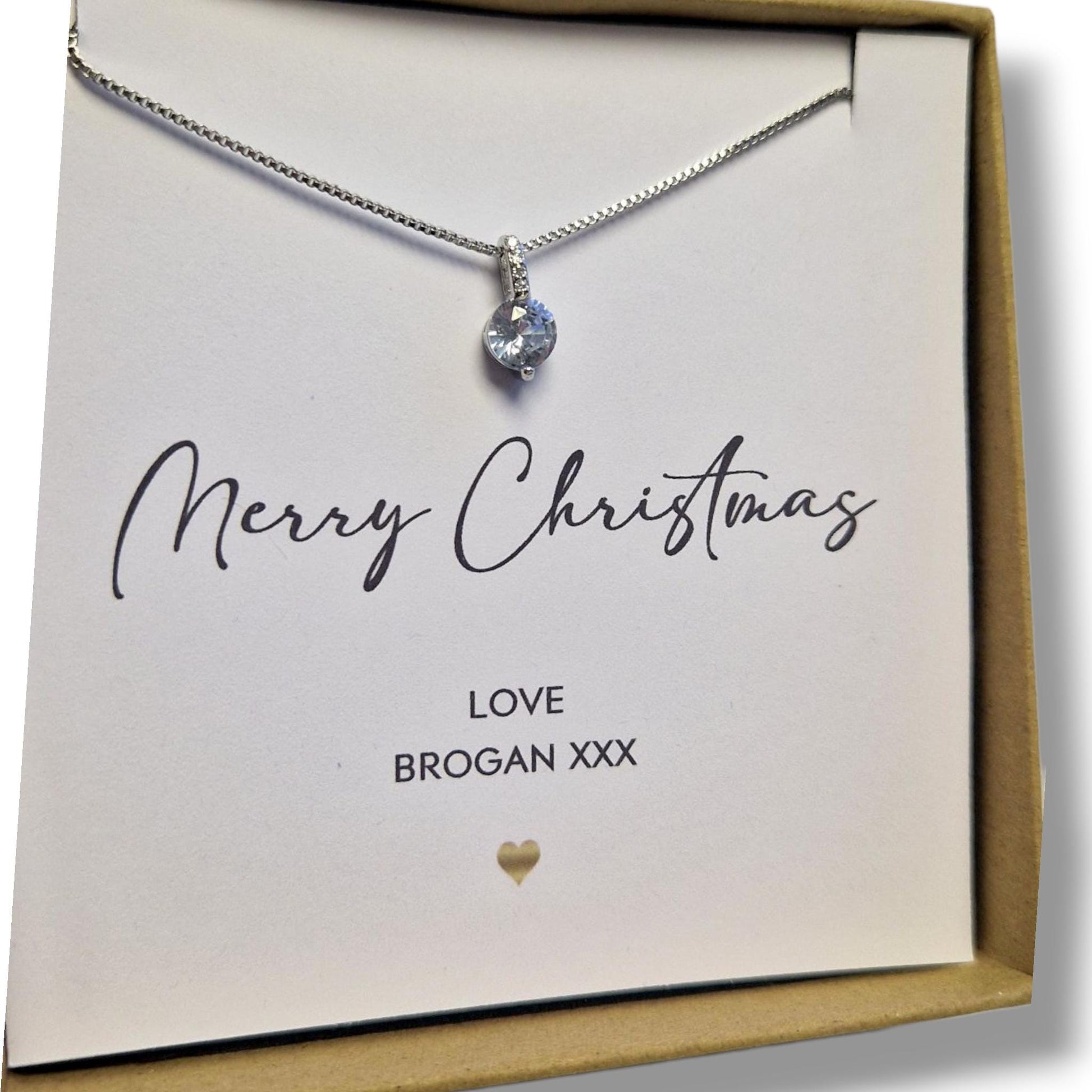 Merry Christmas Silver 925 Cubic Zircon Necklace – Gift Boxed with Personalised Card – Holiday jewellery Gift for Her - 18" Chain