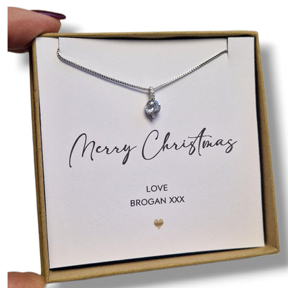 Merry Christmas Silver 925 Cubic Zircon Necklace – Gift Boxed with Personalised Card – Holiday jewellery Gift for Her - 18" Chain