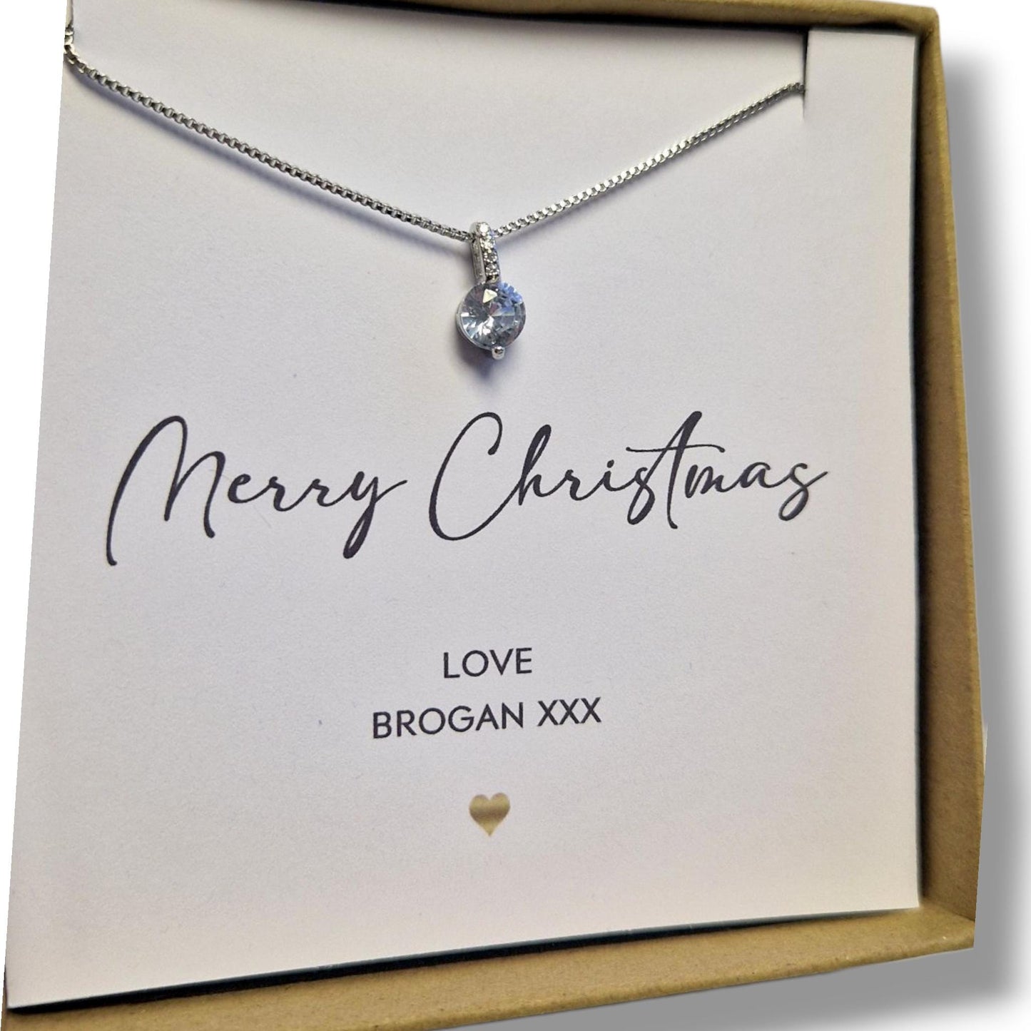 Merry Christmas Silver 925 Cubic Zircon Necklace – Gift Boxed with Personalised Card – Holiday jewellery Gift for Her - 18" Chain
