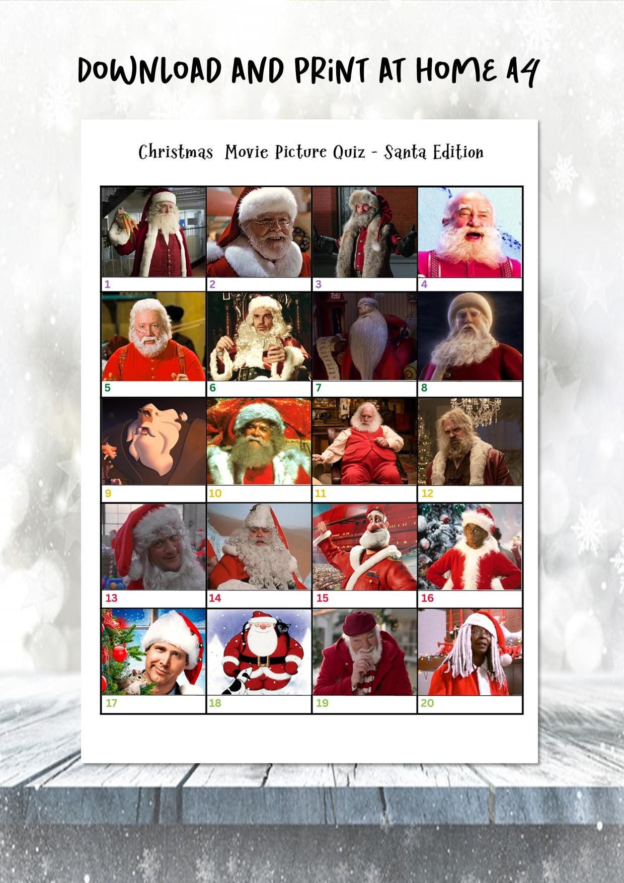 Santa Christmas Movie Quiz | Picture Round | Instant Download | Fun Printable Holiday Game I Print at home