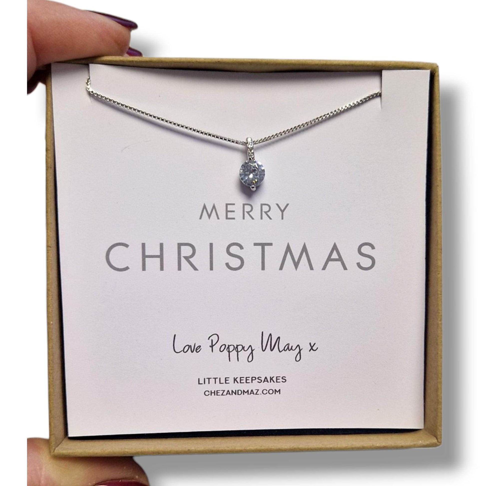 Merry Christmas Silver 925 Cubic Zircon Necklace – Gift Boxed with Personalised Card – Holiday Jewelry Gift for Her - 18" Chain