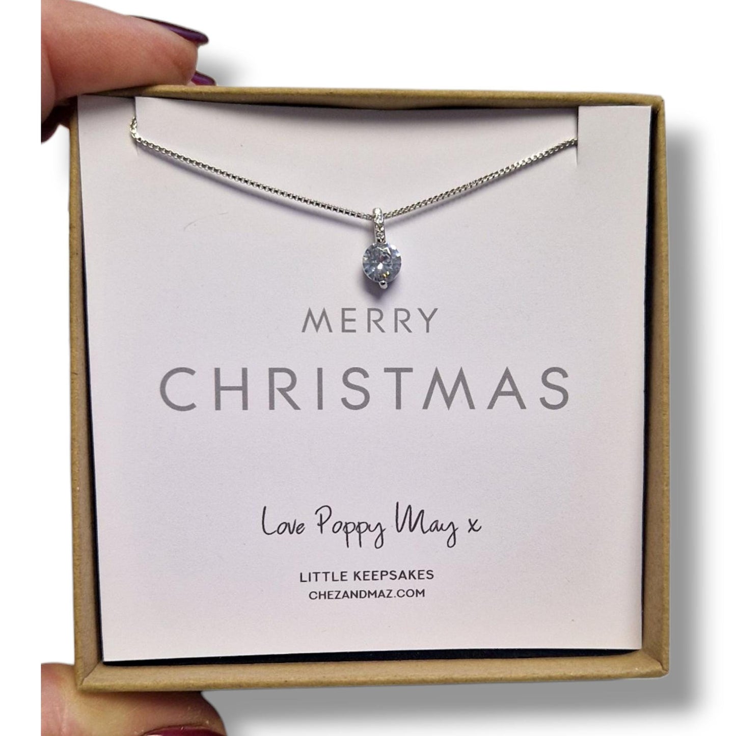 Merry Christmas Silver 925 Cubic Zircon Necklace – Gift Boxed with Personalised Card – Holiday Jewelry Gift for Her - 18" Chain