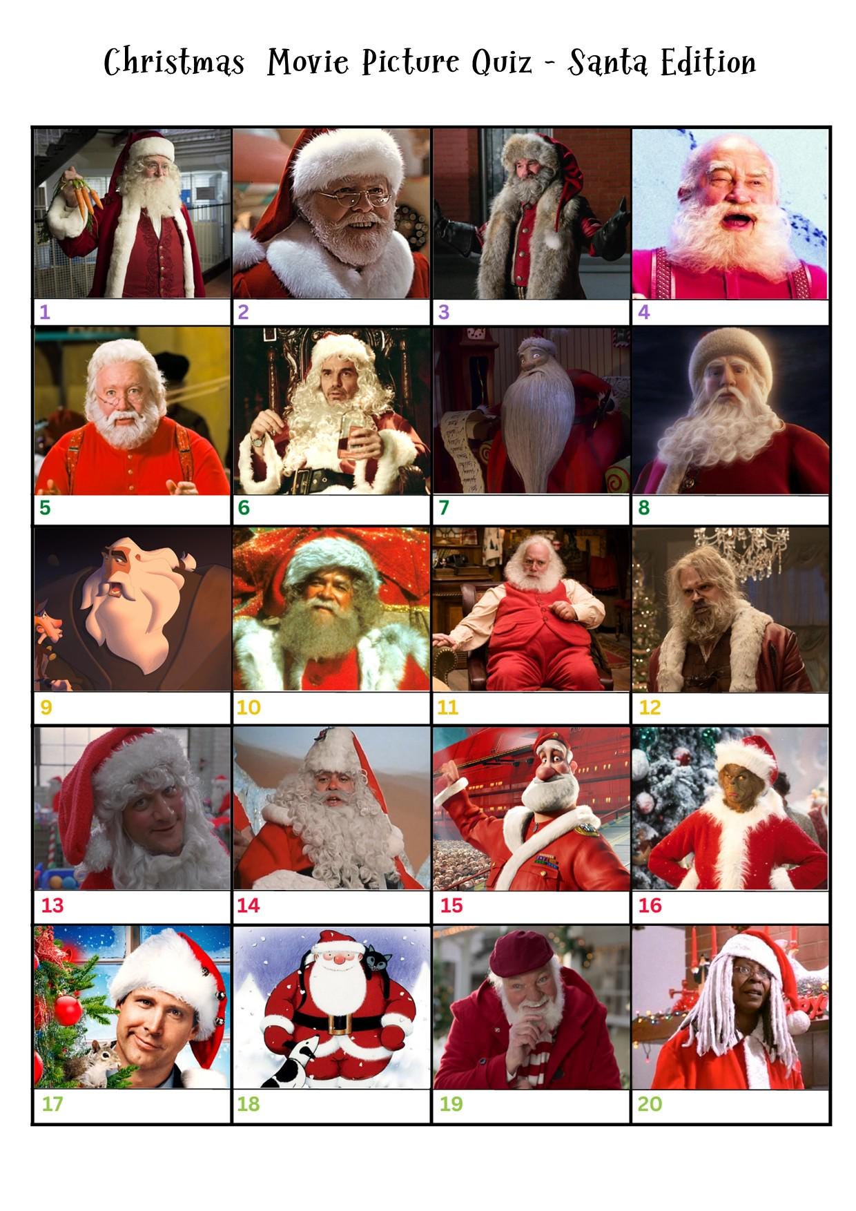 Santa Christmas Movie Quiz | Picture Round | Instant Download | Fun Printable Holiday Game I Print at home