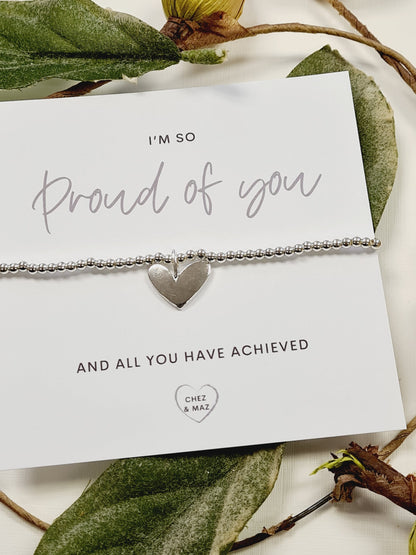 I'm so proud of you and all you have achieved - Silver plated charm bracelet & heart charm