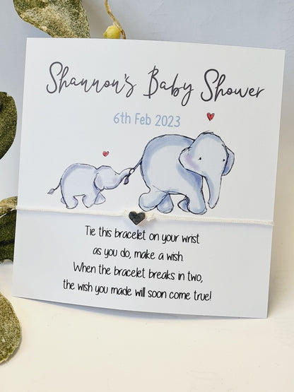 Elephant Mum and baby - Personalised Baby Shower Wish Bracelet, Mummy to Be, Charm String Bracelet, Personalised Gift - Ele1