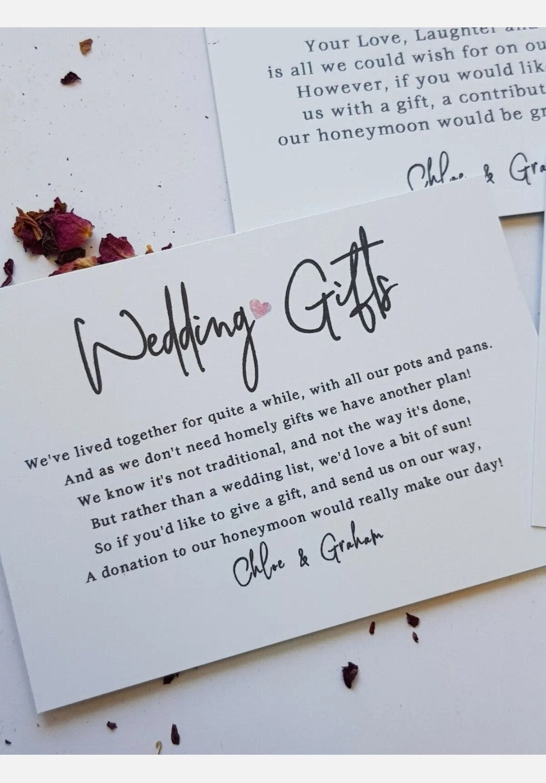 Personalised Wedding Honeymoon Gift Money Poem A7 Cards