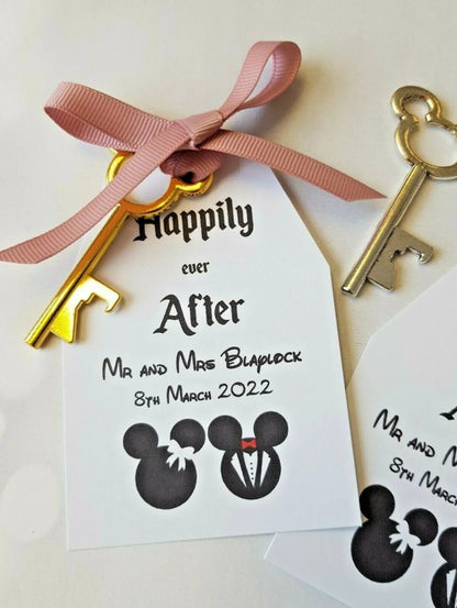 Disney Inspired- Minnie & Mickey-Wedding favours- Key Bottle Opener, Gift Tag and Ribbon - Personalised bride and groom