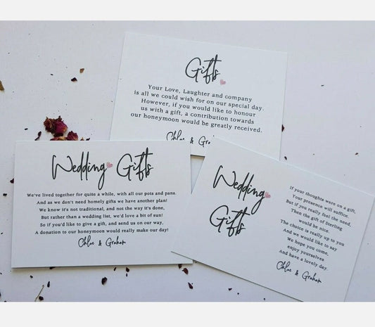 Personalised Wedding Honeymoon Gift Money Poem A7 Cards