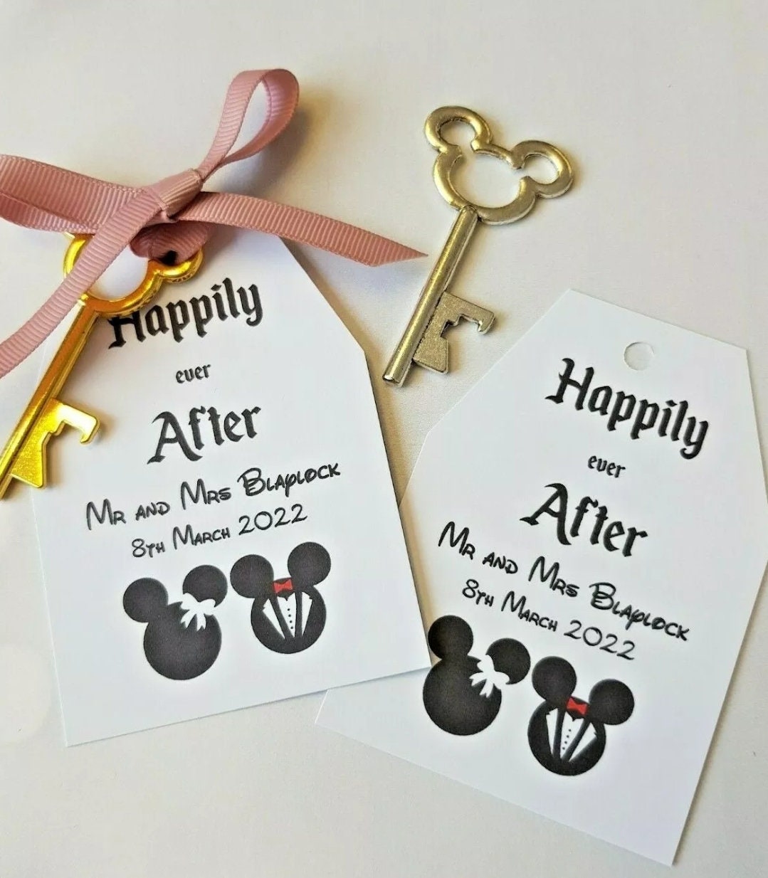 Disney Inspired- Minnie & Mickey-Wedding favours- Key Bottle Opener, Gift Tag and Ribbon - Personalised bride and groom