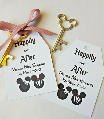 Disney Inspired- Minnie & Mickey-Wedding favours- Key Bottle Opener, Gift Tag and Ribbon - Personalised bride and groom