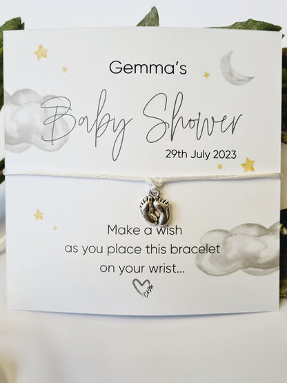 Fluffy Clouds, Moon & Stars - Personalised Baby Shower Wish Bracelet, Mummy to Be, Charm String Bracelet, Personalised Gift - BS67