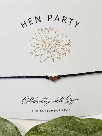 Sunflower Hen Party Wish Bracelets - Personalised  - Goodie Bag Filler - Hen Weekend, Hen Do, Girls Weekend - Bride to Be - CA874