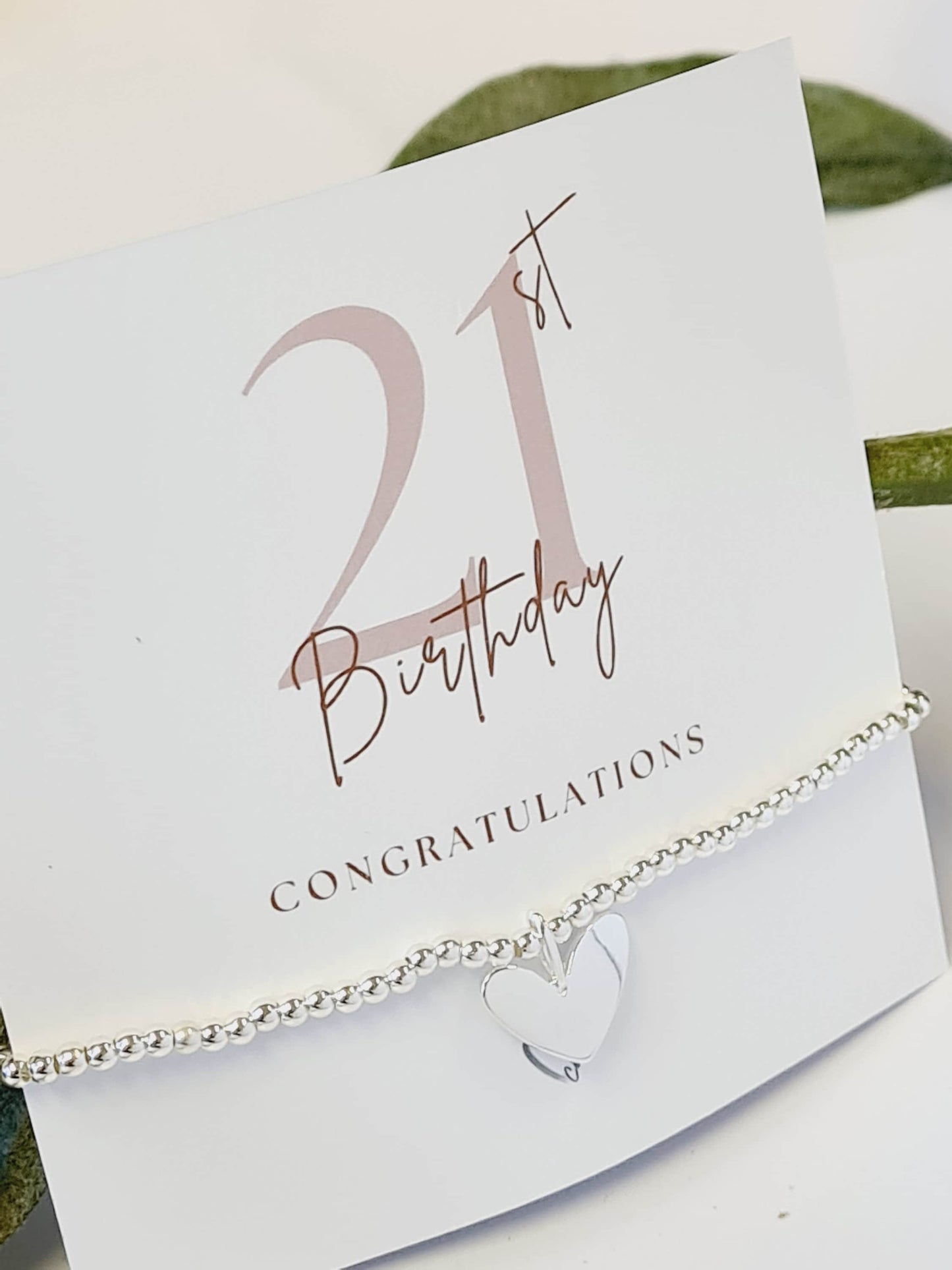 Happy 21st Birthday - 21 -Twenty One - Silver plated charm bracelet & silver heart charm- Rg21