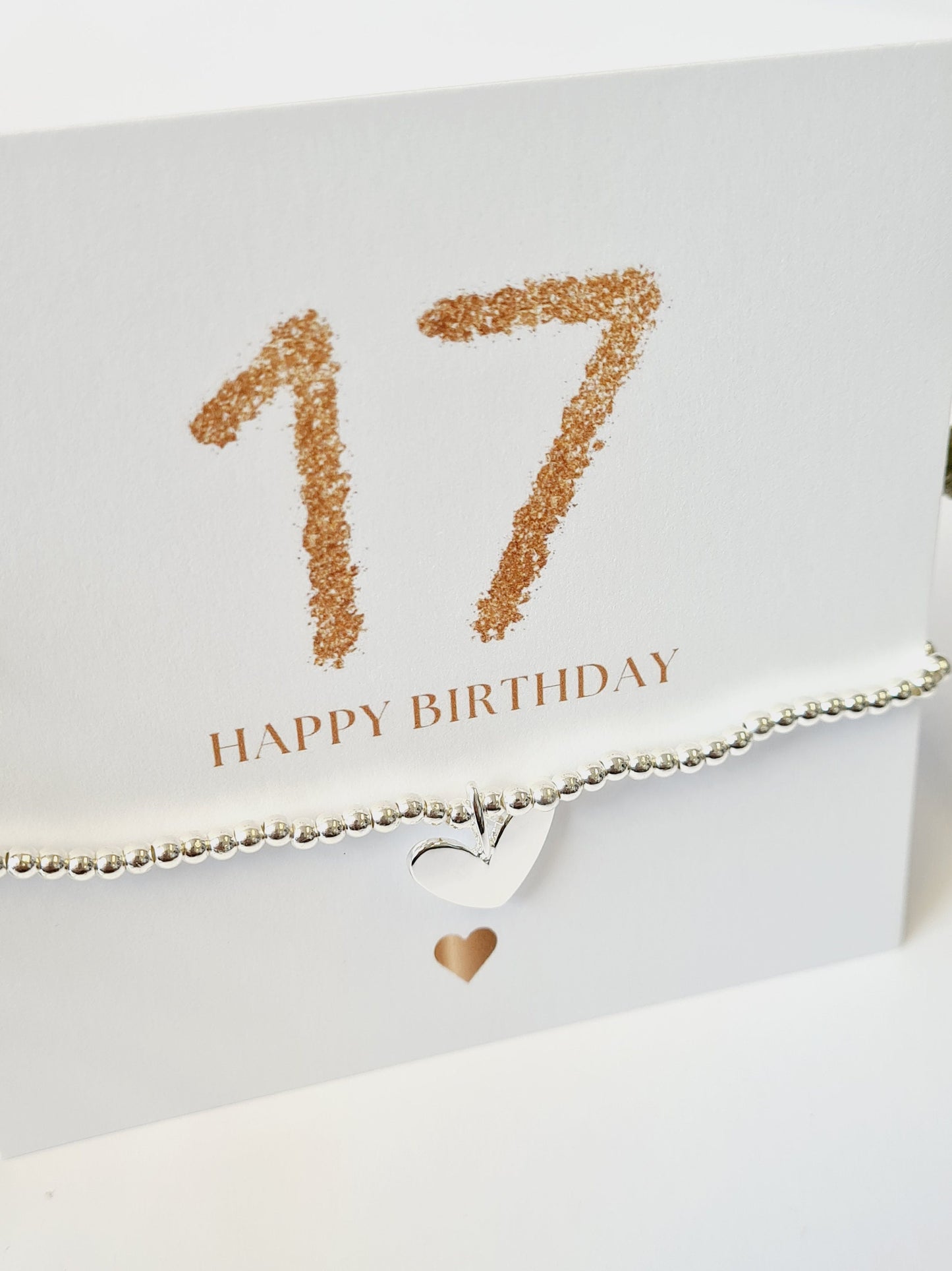 Happy 17th Birthday - 17 - Silver plated charm bracelet & silver heart charm