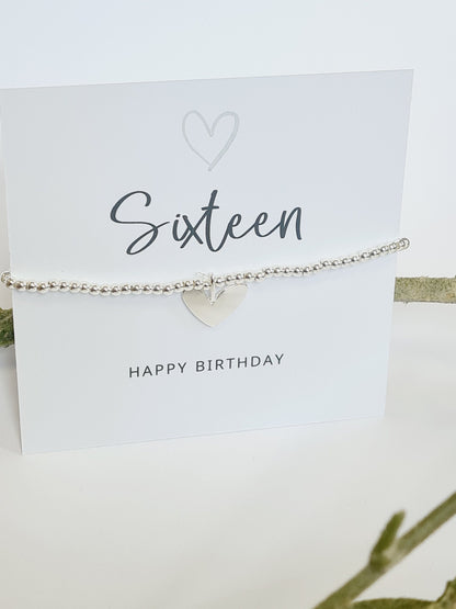 Sixteen happy birthday silver plated -heart charm bracelet, 16th birthday bracelet, 16th birthday gift, happy 16th birthday gift, 16th