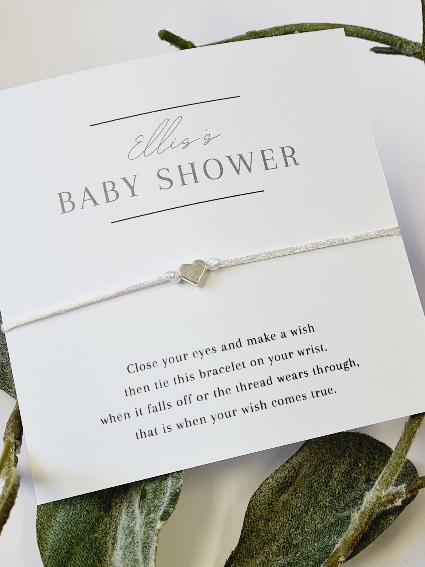 Personalised Baby Shower White Wish Bracelet| Baby Shower Favours | Table Decorations | Mummy to Be | Charm String Bracelet | CP8