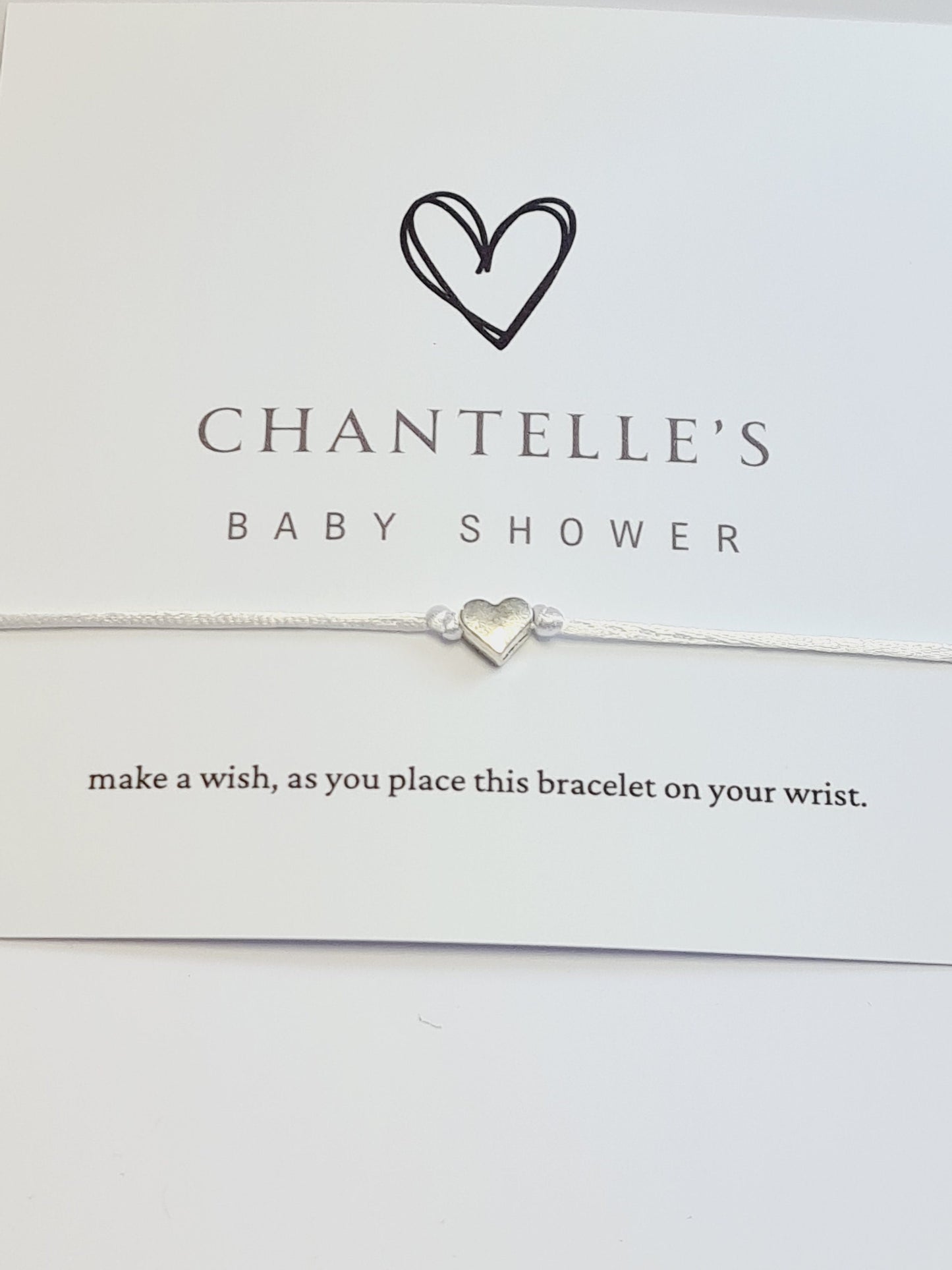 Simple Heart -  Personalised Baby Shower Wish Bracelet, Mummy to Be, Charm String Bracelet, Personalised Gift - Cy7