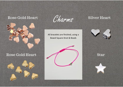 Rose Gold Heart Design Birthday - Wish string charm bracelet - Party bag filler - Personalised - Any age - Christening - Party RE4