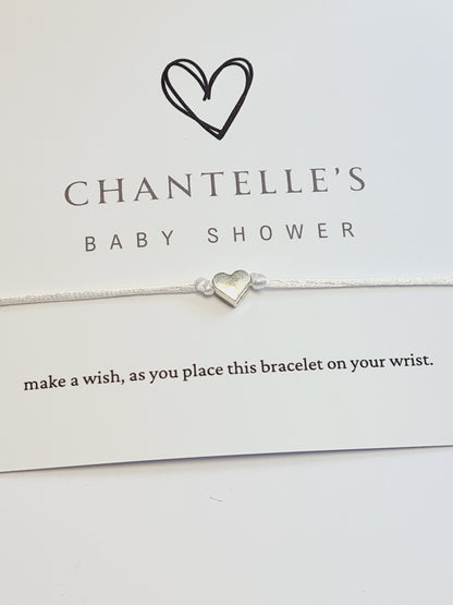 Simple Heart -  Personalised Baby Shower Wish Bracelet, Mummy to Be, Charm String Bracelet, Personalised Gift - Cy7