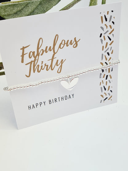 Fabulous Thirty - 30 Thirty Happy Birthday-Silver Plated Heart charm bracelet, 30th birthday bracelet, 30th gift, Happy 30th birthday-Fab1