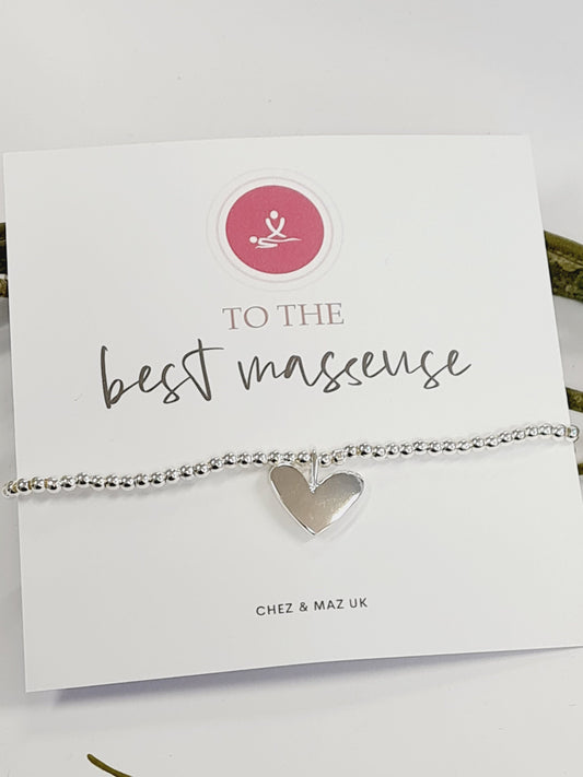 Massage therapist - Masseuse- Silver plated charm bracelet & silver and rose gold coloured heart charm - Gift - Bracelet - Christmas Gift