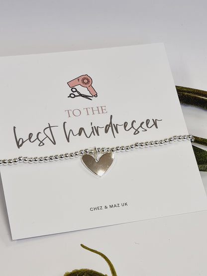 Hairdresser - Best Hairdresser - Silver Plated Charm Bracelet & Silver Coloured HeartCharm - Gift - Bracelet - Christmas Gift