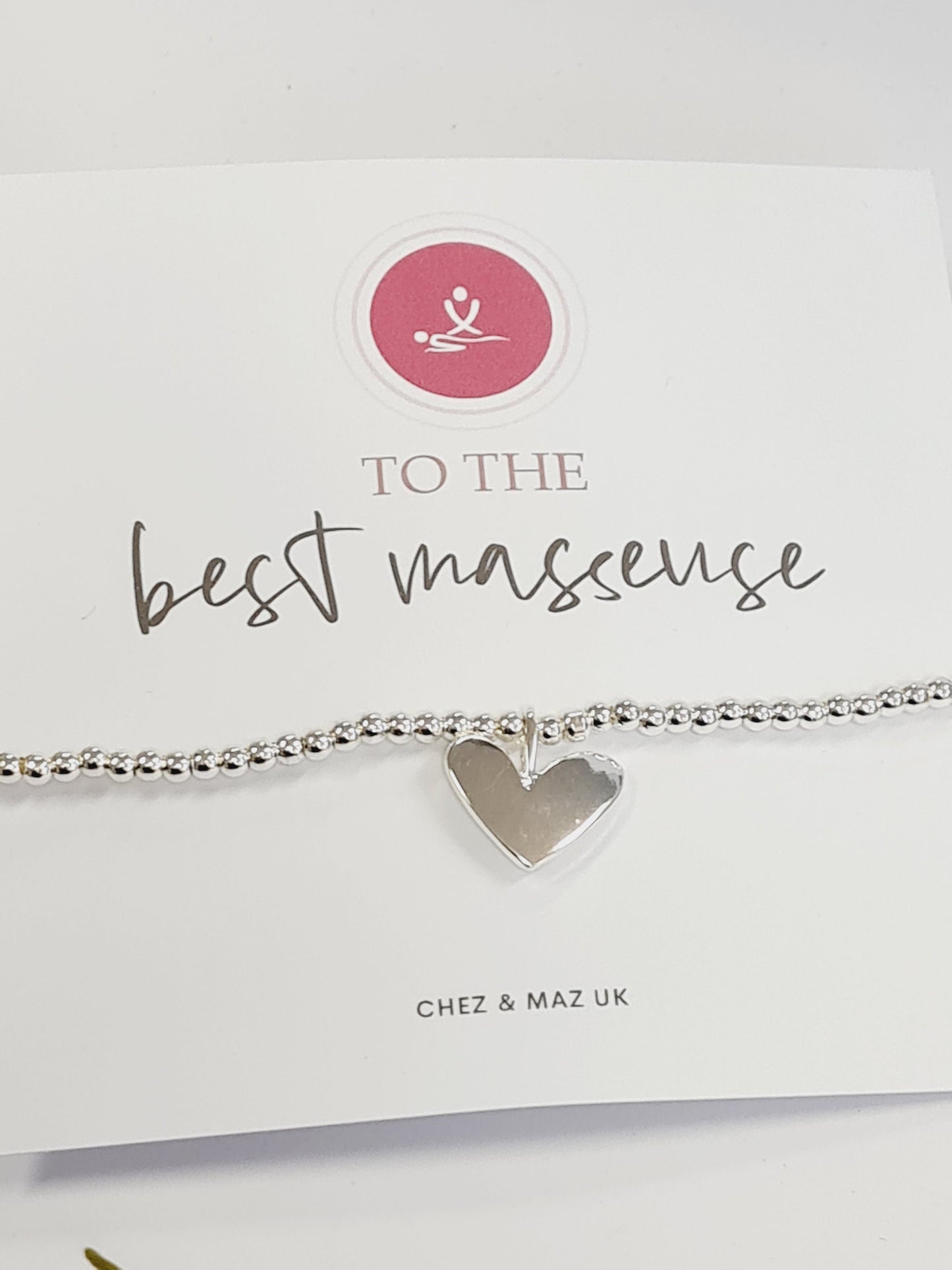 Massage therapist - Masseuse- Silver plated charm bracelet & silver and rose gold coloured heart charm - Gift - Bracelet - Christmas Gift