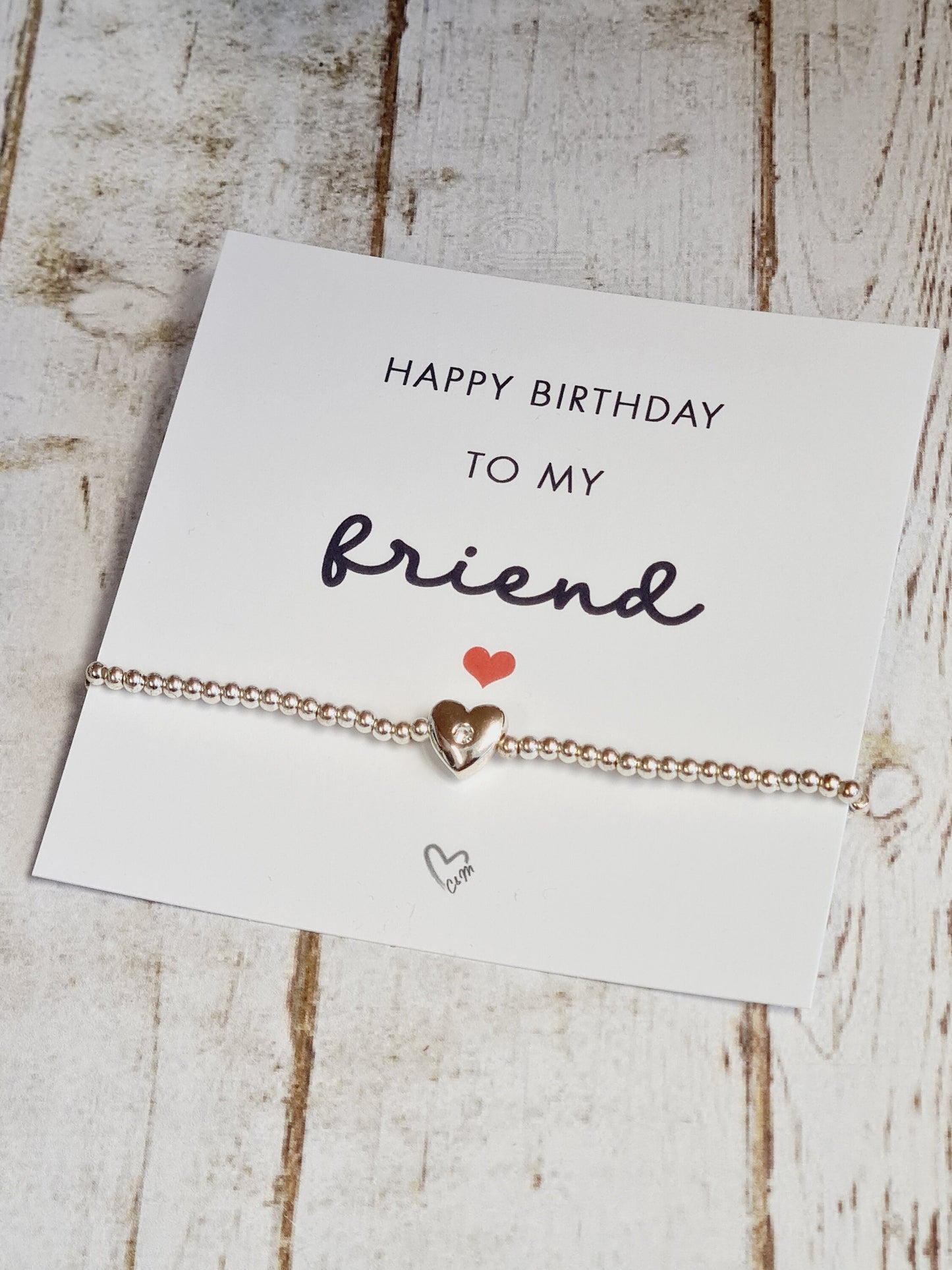 Happy birthday to my friend - Silver Plated Charm Bracelet with Silver Plated Heart with a Rhinestone Charm