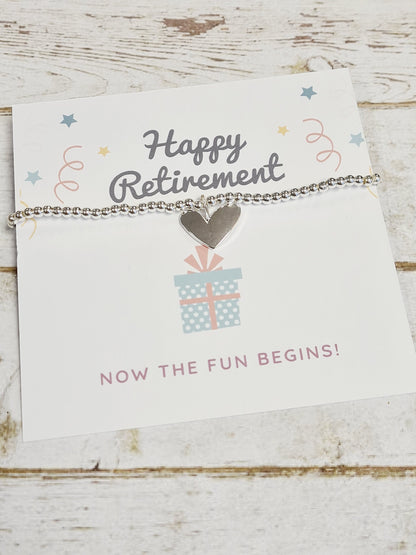 Happy Retirement - Now the Fun Begins - Silver plated charm bracelet & heart charm RT4