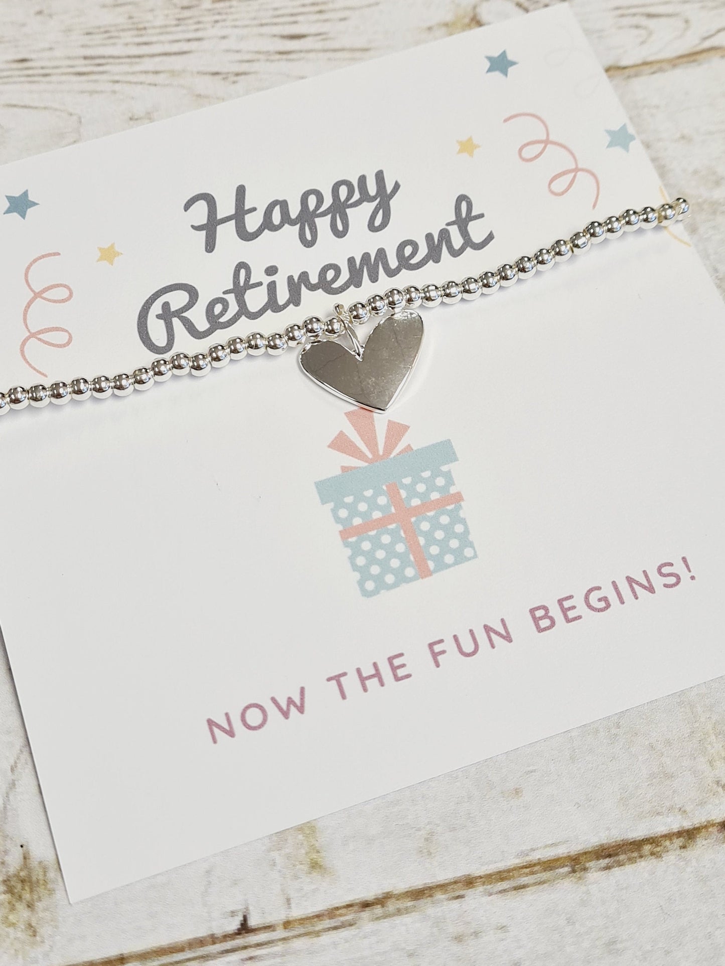 Happy Retirement - Now the Fun Begins - Silver plated charm bracelet & heart charm RT4