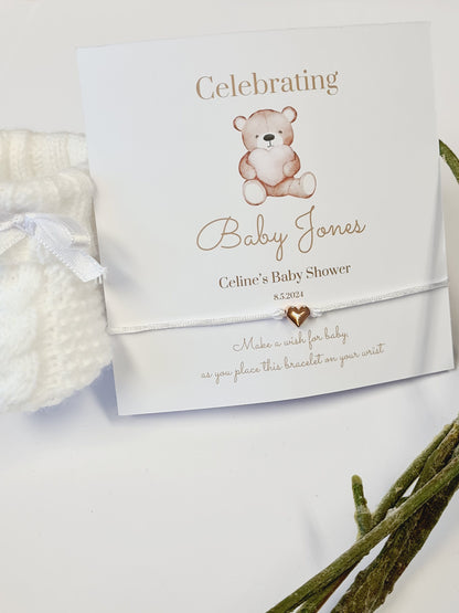 Teddy Bear Holding a Heart - Personalised Baby Shower Wish Bracelet, Mummy to Be, Charm String Bracelet, Aqiqah Gift -Celebrating Baby -IG6