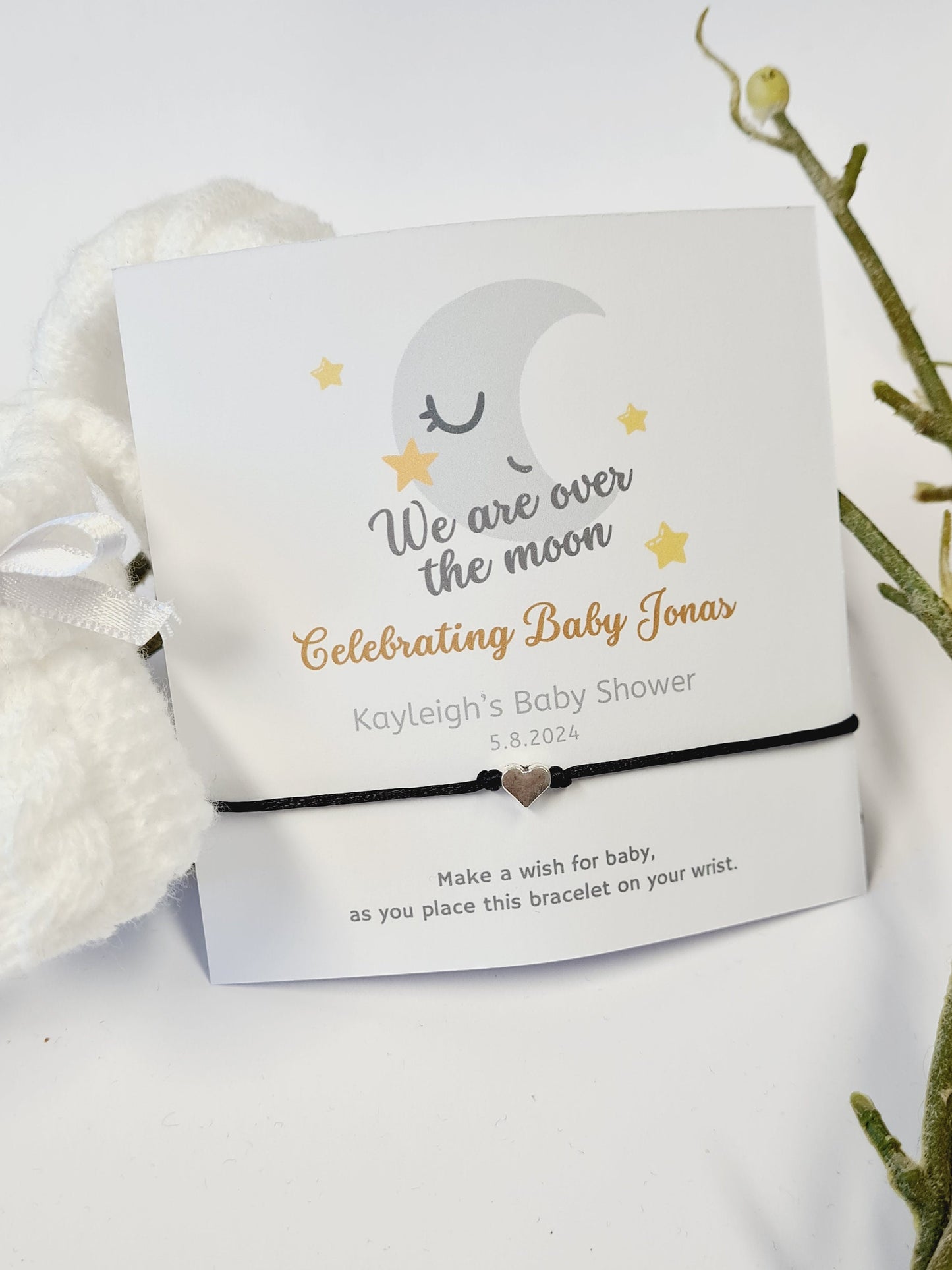 We are over the Moon - Personalised Baby Shower Wish Bracelet,Mummy to Be, Charm String Bracelet- Gift - Celebrating Baby-Aqiqah - MN8