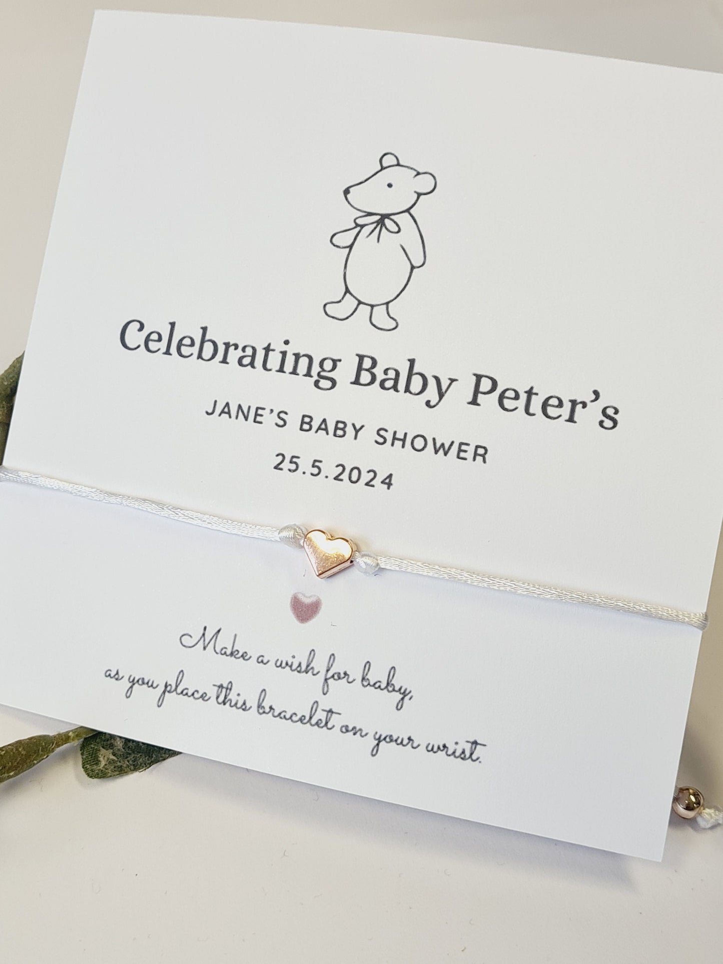 Teddy Bear - Personalised Baby Shower Wish Bracelet, Mummy to Be, Charm String Bracelet, Personalised Gift -Celebrating Baby - Adoption-RE4