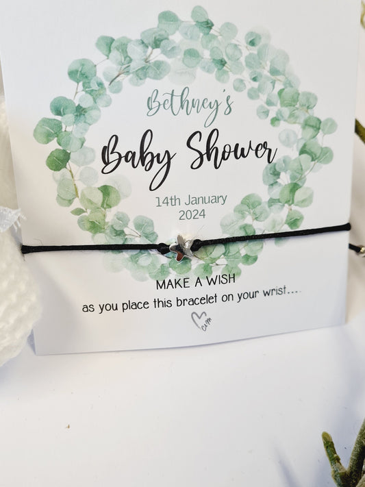 Eucalyptus Botanical  wreath  Personalised Baby Shower Wish Bracelet, Mummy to Be, Charm String Bracelet, Personalised Gift - BB88